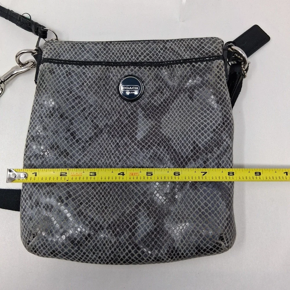 Coach Snakeskin Print Crossbody Bag Grey Black North South Messenger Zip Pocket